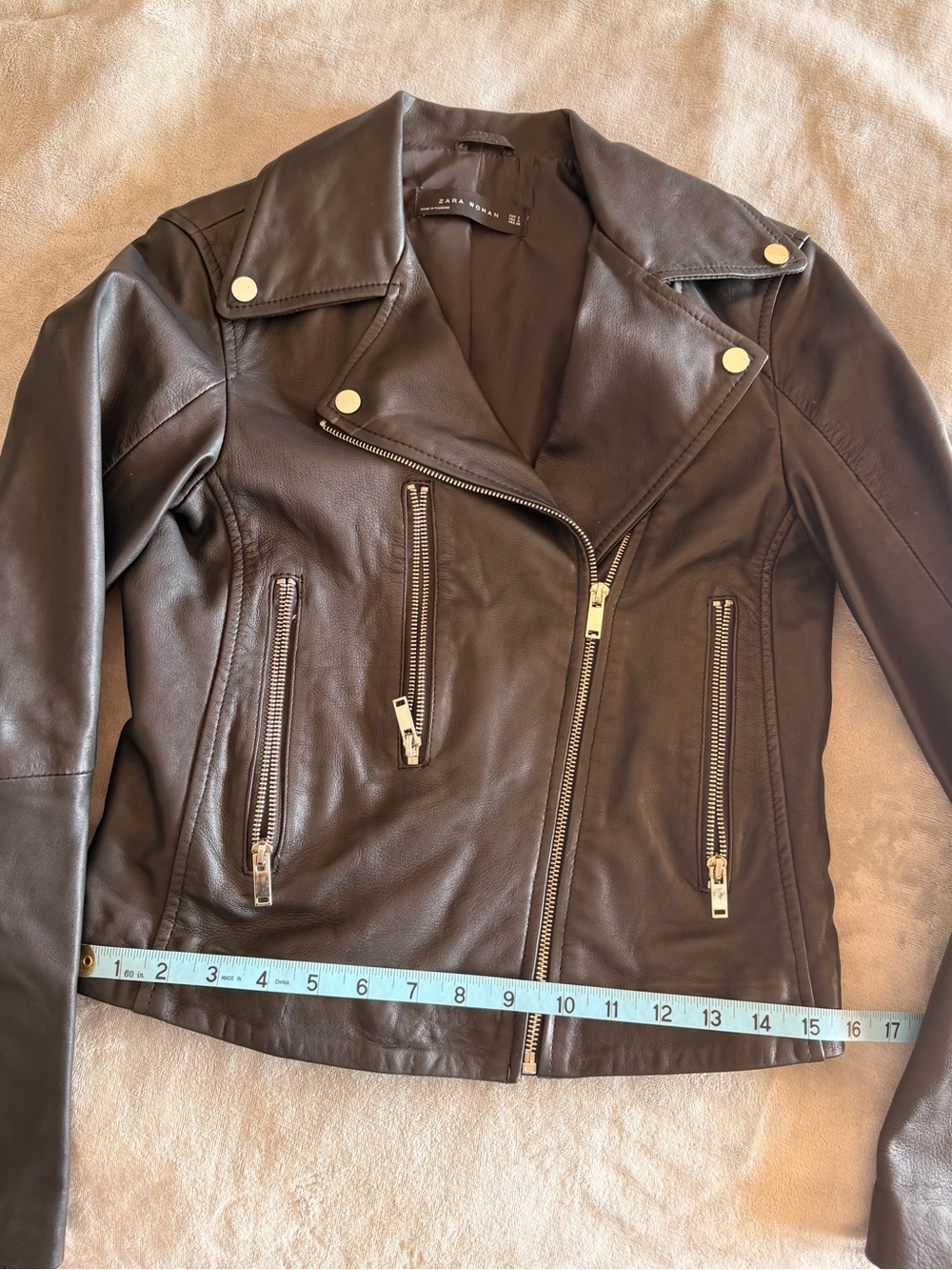 Zara Black Leather Asymmetrical Biker Jacket - Picture 7 of 8